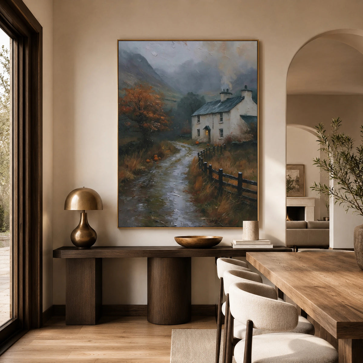 Home Through the Mist - home office - textured impasto artwork