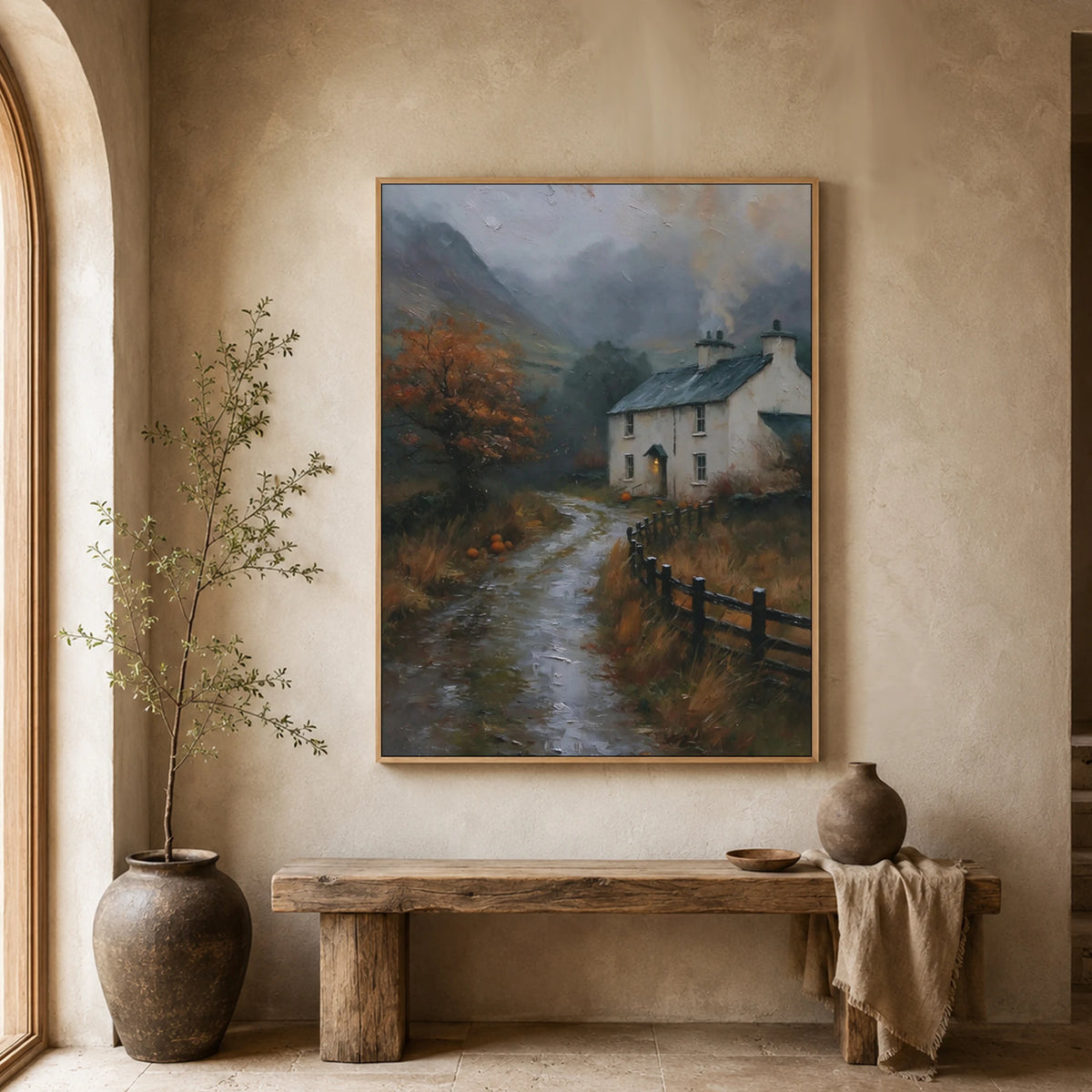Home Through the Mist - entryway - textured impasto artwork
