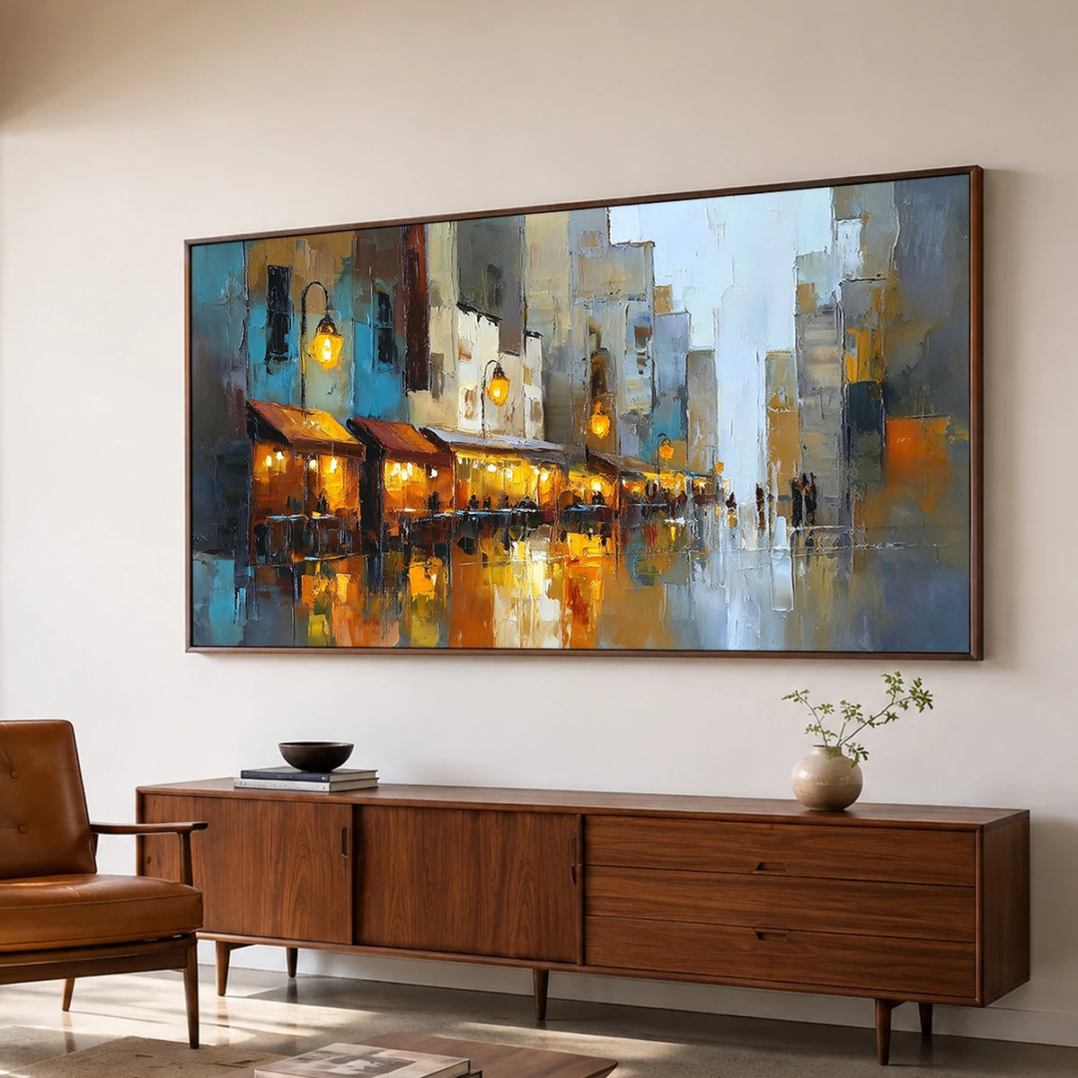 Lanternlit Reverie - oblique side view - textured impasto artwork
