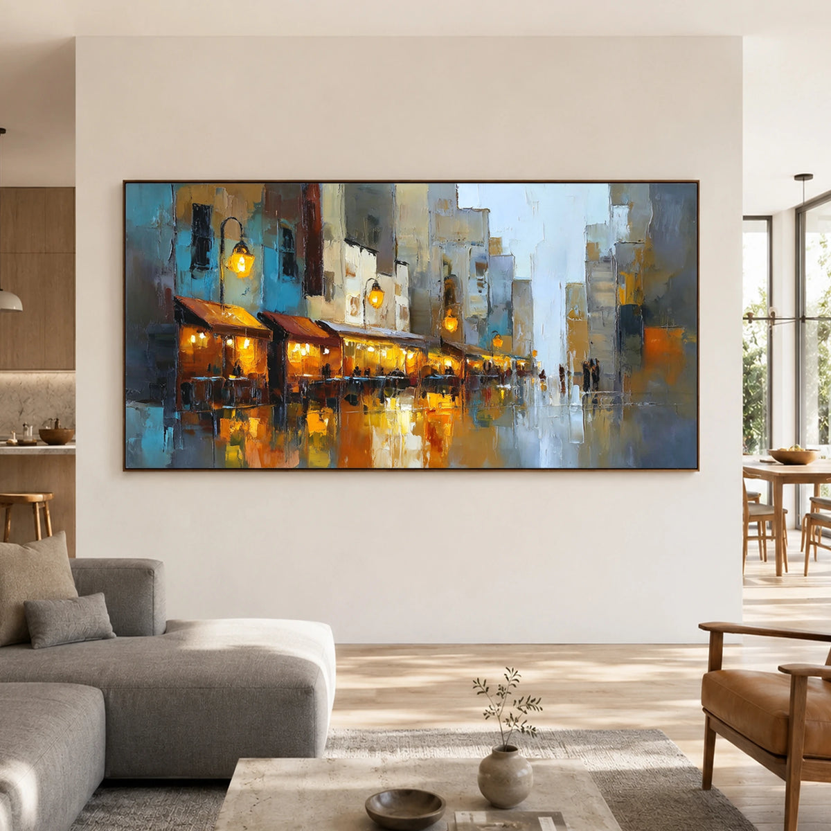 Lanternlit Reverie - living room - textured impasto artwork