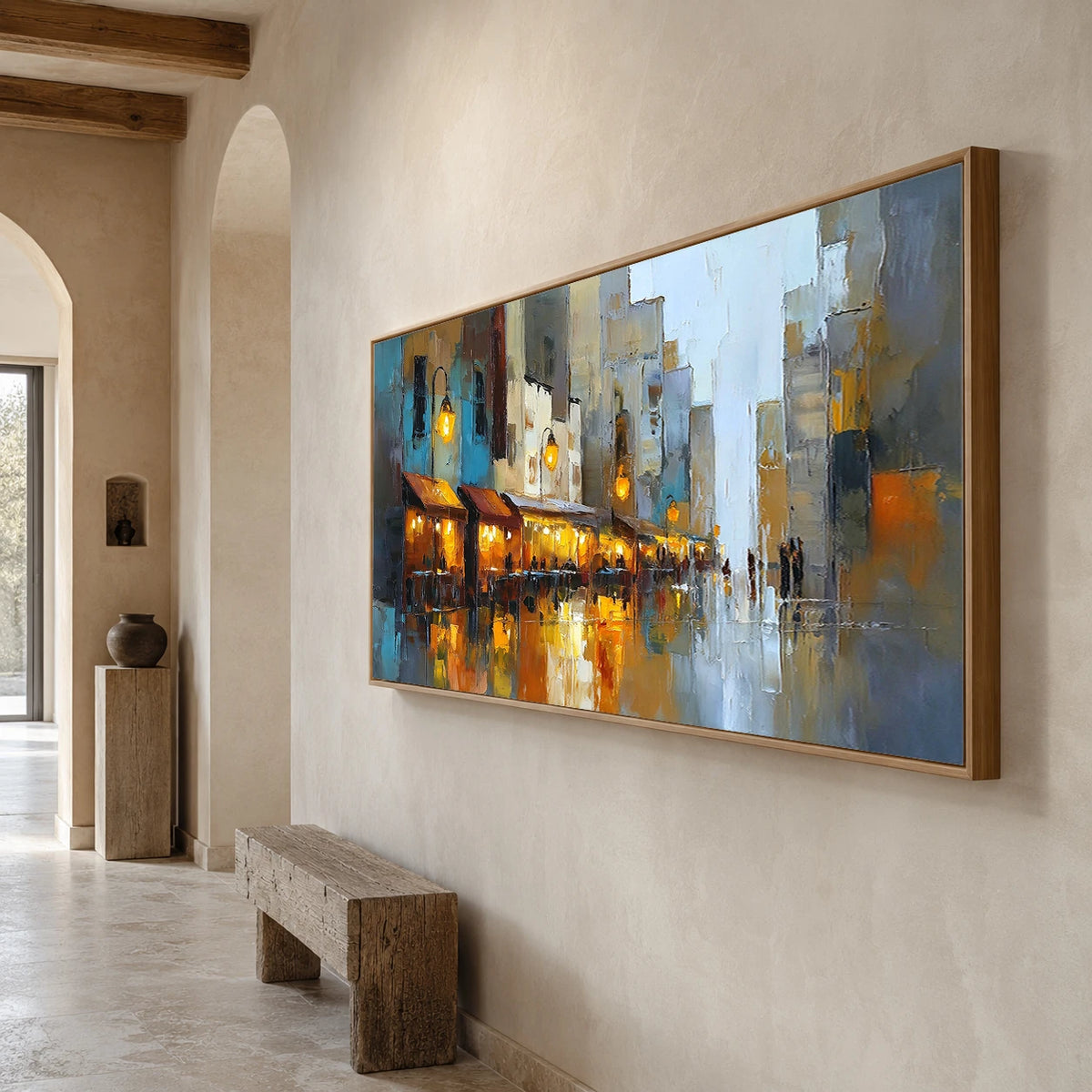 Lanternlit Reverie - opposite side view - textured impasto artwork