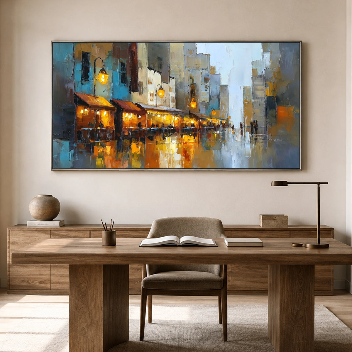 Lanternlit Reverie - home office - textured impasto artwork