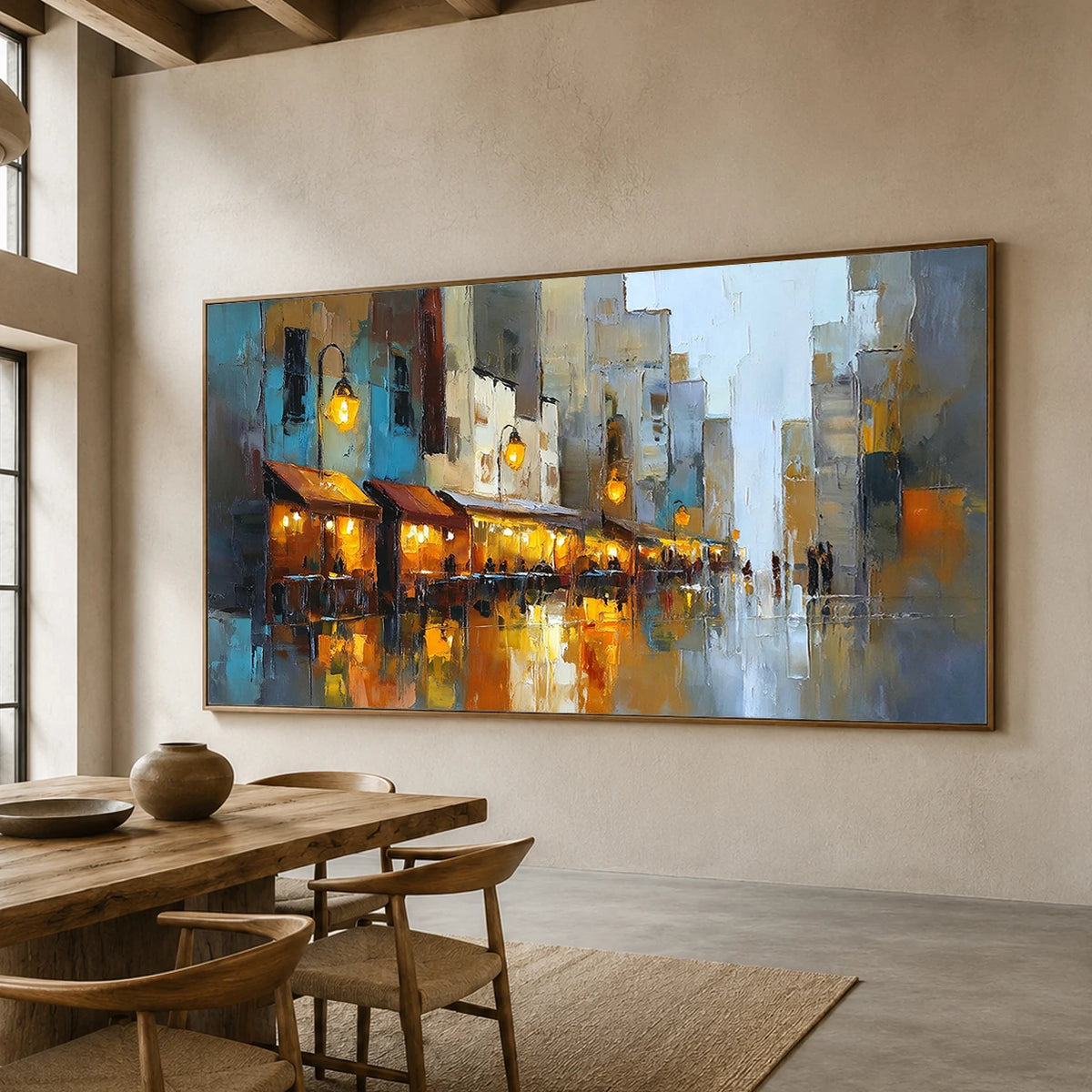 Lanternlit Reverie - dining room - textured impasto artwork