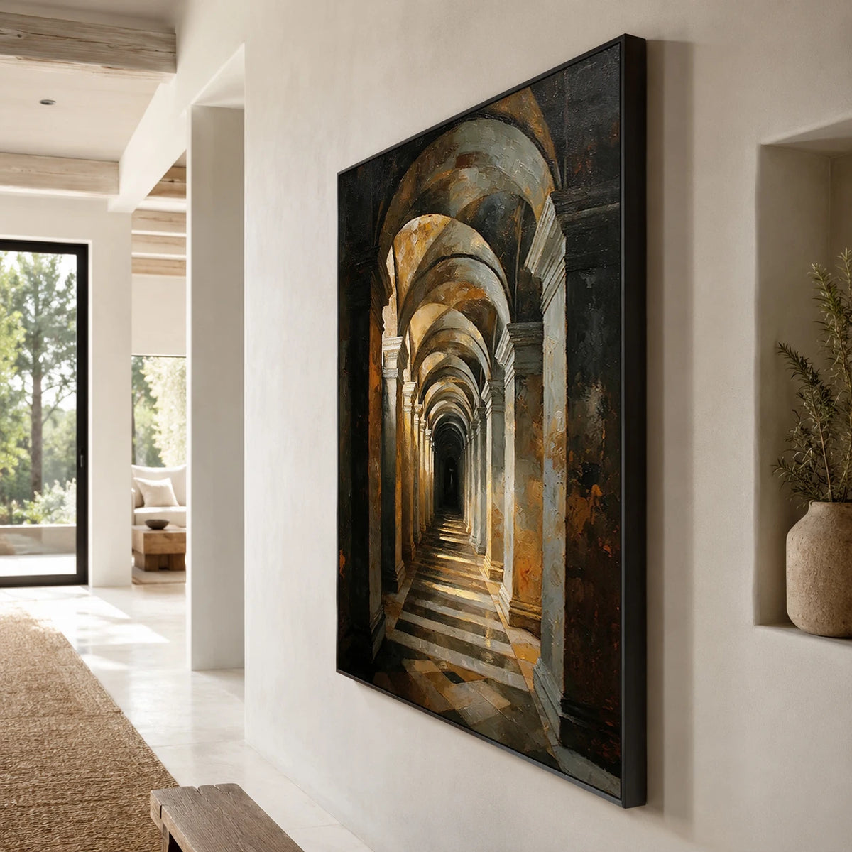 Light Through the Arches - oblique side view - textured impasto artwork