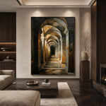 Light Through the Arches - library living room - textured impasto artwork
