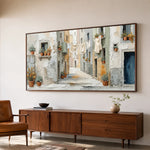 Linen and Sunlight - oblique side view - textured impasto artwork