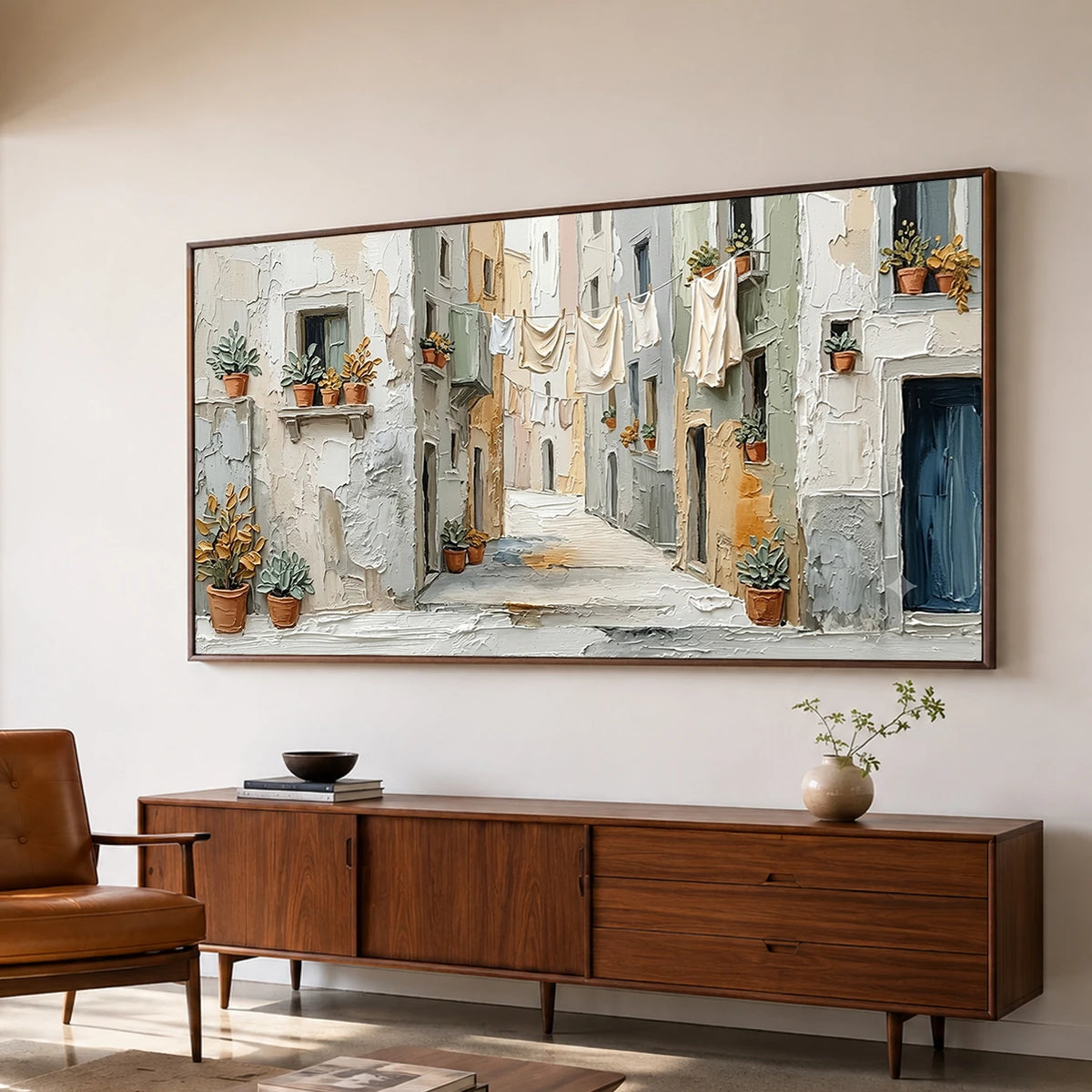 Linen and Sunlight - oblique side view - textured impasto artwork