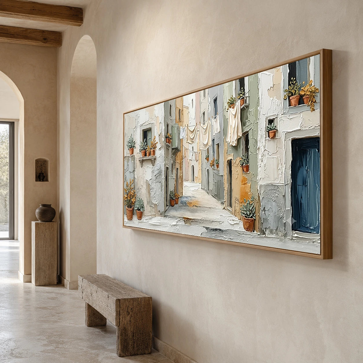 Linen and Sunlight - opposite side view - textured impasto artwork