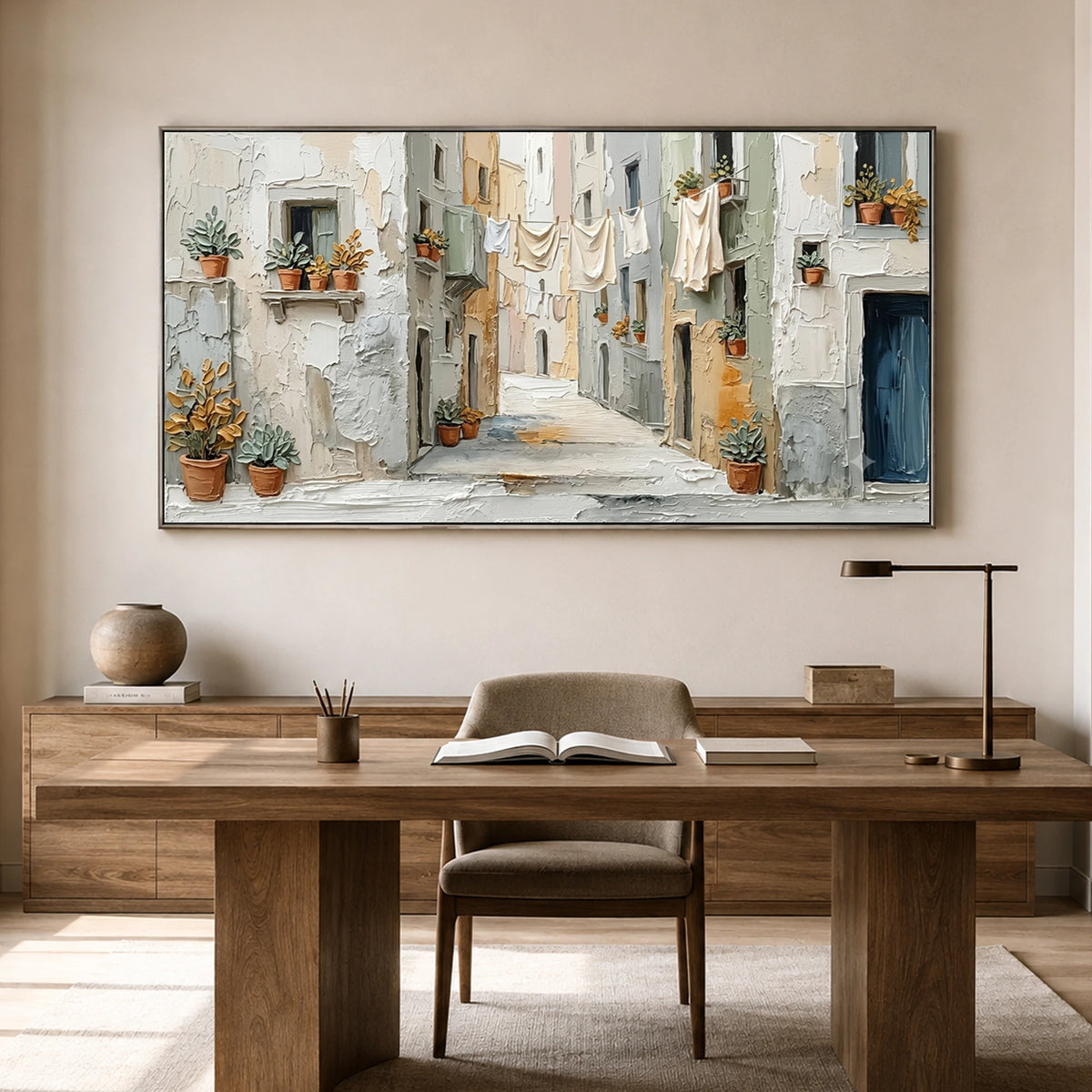 Linen and Sunlight - home office - textured impasto artwork