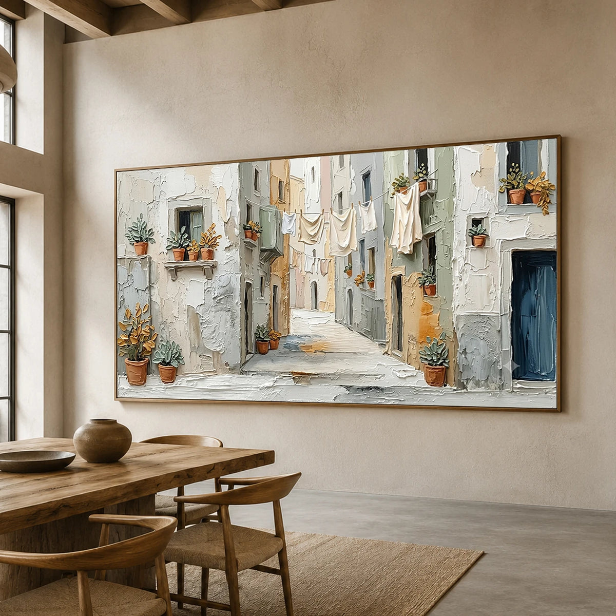 Linen and Sunlight - dining room - textured impasto artwork
