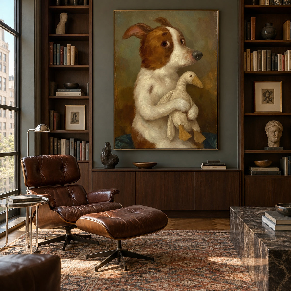 A Gentle Holding - library lounge - modern folk art painting