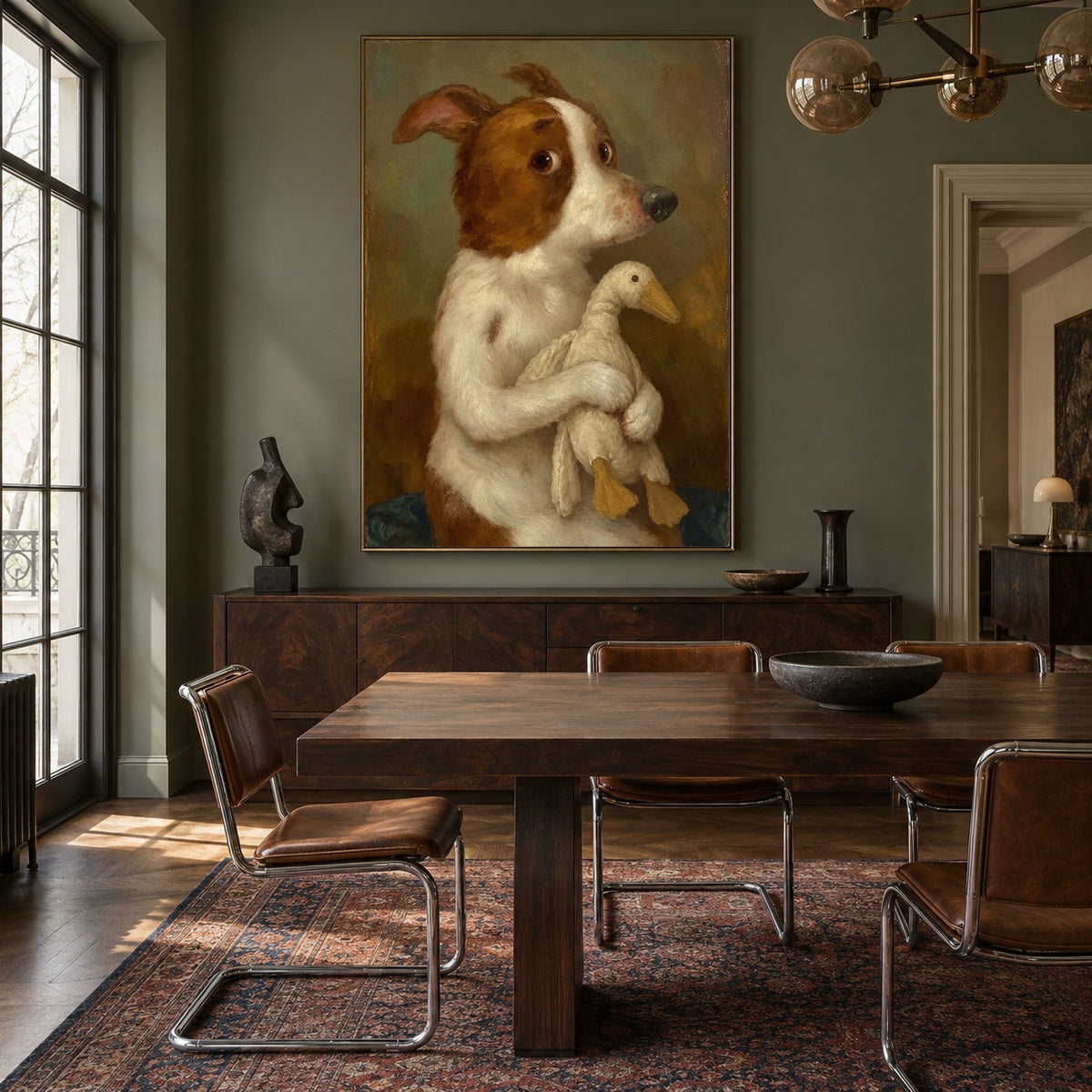 A Gentle Holding - wood dining room - modern folk art painting