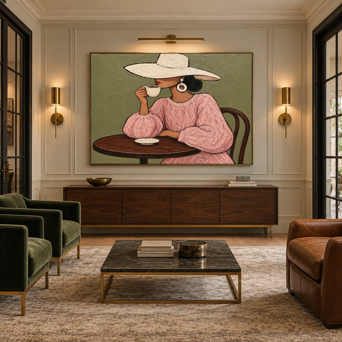 A Sip of Sunshine - interior setting 08 - modern folk art painting