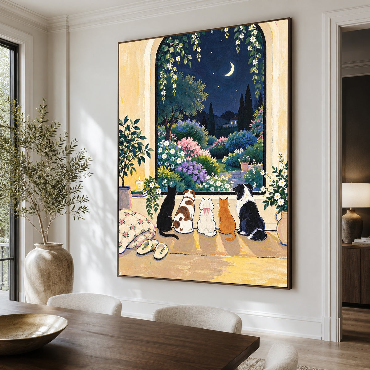 After Hours Companions - dining room close - modern folk art painting