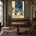 After Hours Companions - wood dining room - modern folk art painting
