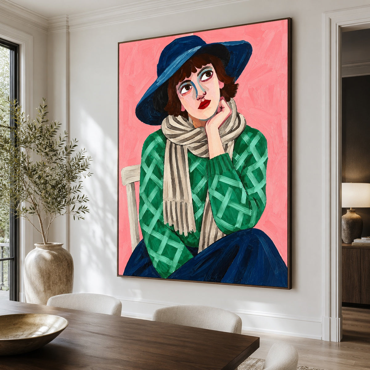 Emerald Afternoon - dining room close - modern folk art painting