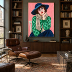 Emerald Afternoon - library lounge - modern folk art painting
