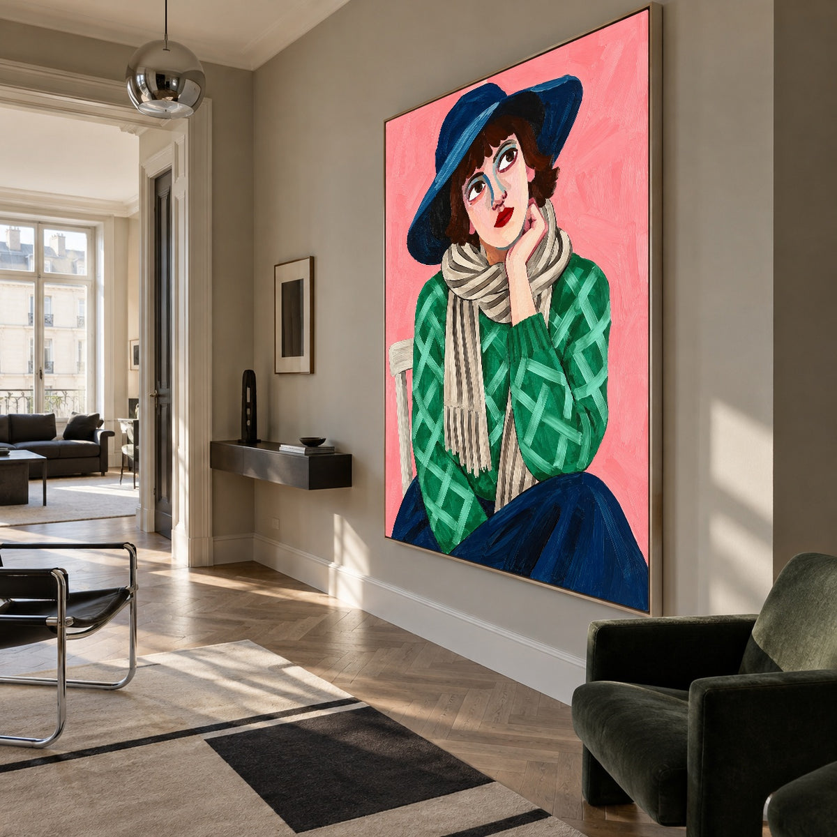 Emerald Afternoon - modern living room - modern folk art painting