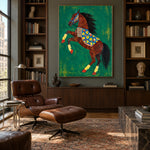 Emerald Jubilance - library lounge - modern folk art painting