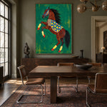 Emerald Jubilance - wood dining room - modern folk art painting