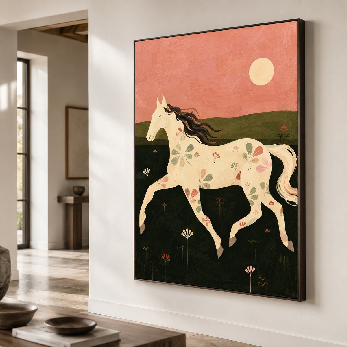 Evening Meadow Grace - oblique close view - modern folk art painting