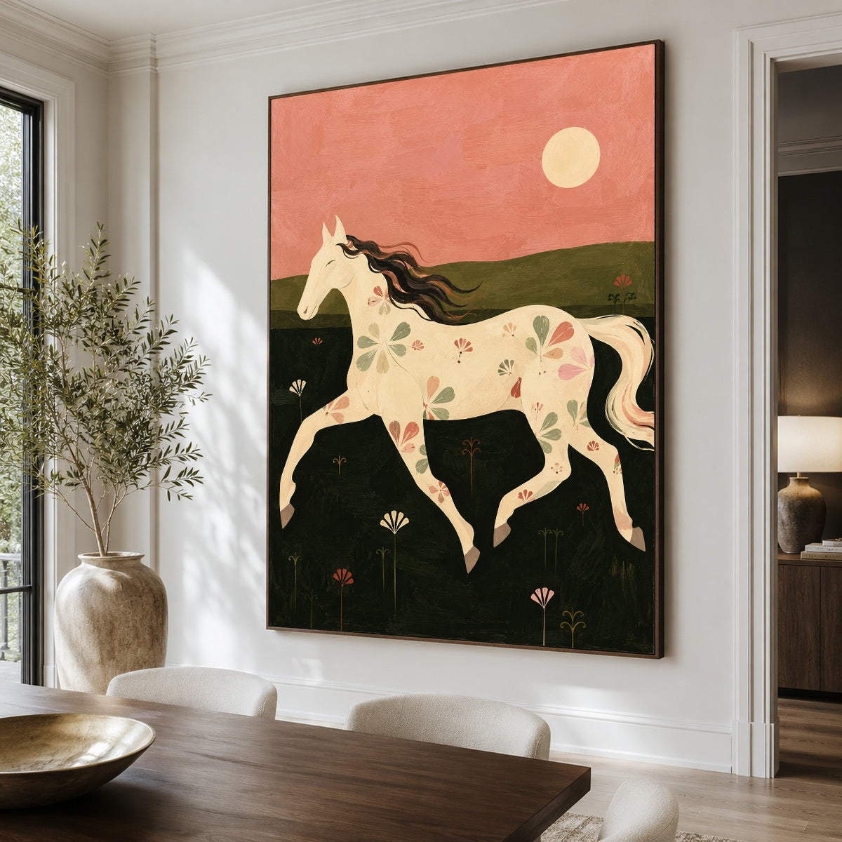 Evening Meadow Grace - dining room close - modern folk art painting