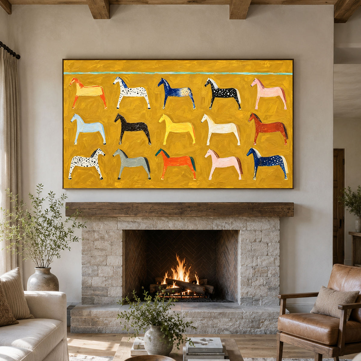 Every Horse a Story - interior setting 03 - modern folk art painting