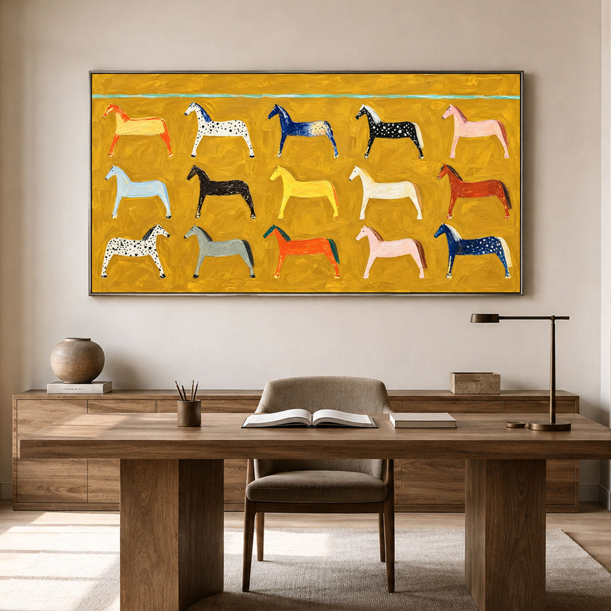 Every Horse a Story - interior setting 05 - modern folk art painting