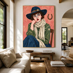 Lucky Blue Hat - living room hero - modern folk art painting