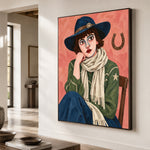 Lucky Blue Hat - oblique close view - modern folk art painting