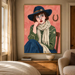 Lucky Blue Hat - bedroom - modern folk art painting