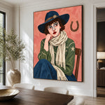 Lucky Blue Hat - dining room close - modern folk art painting