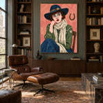 Lucky Blue Hat - library lounge - modern folk art painting