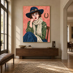 Lucky Blue Hat - entryway - modern folk art painting