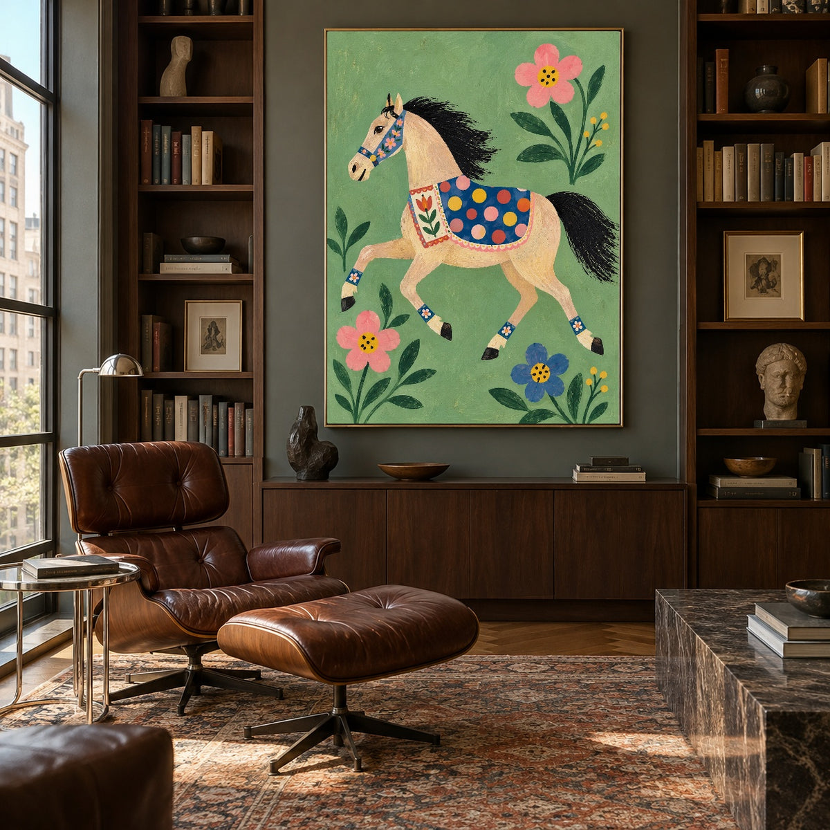 Meadow Pageant - library lounge - modern folk art painting