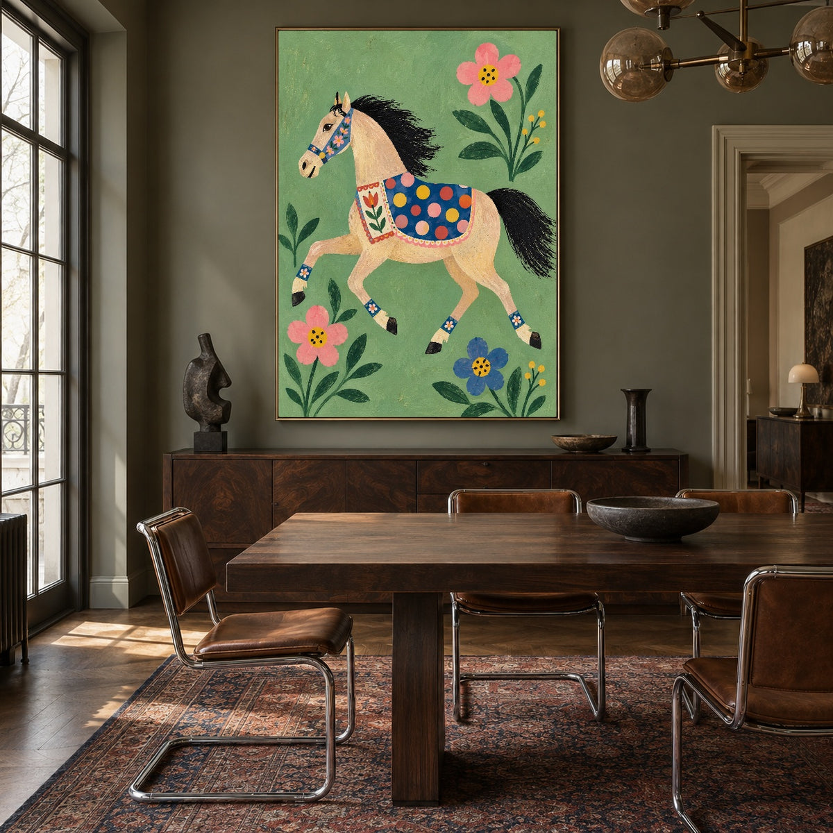 Meadow Pageant - wood dining room - modern folk art painting