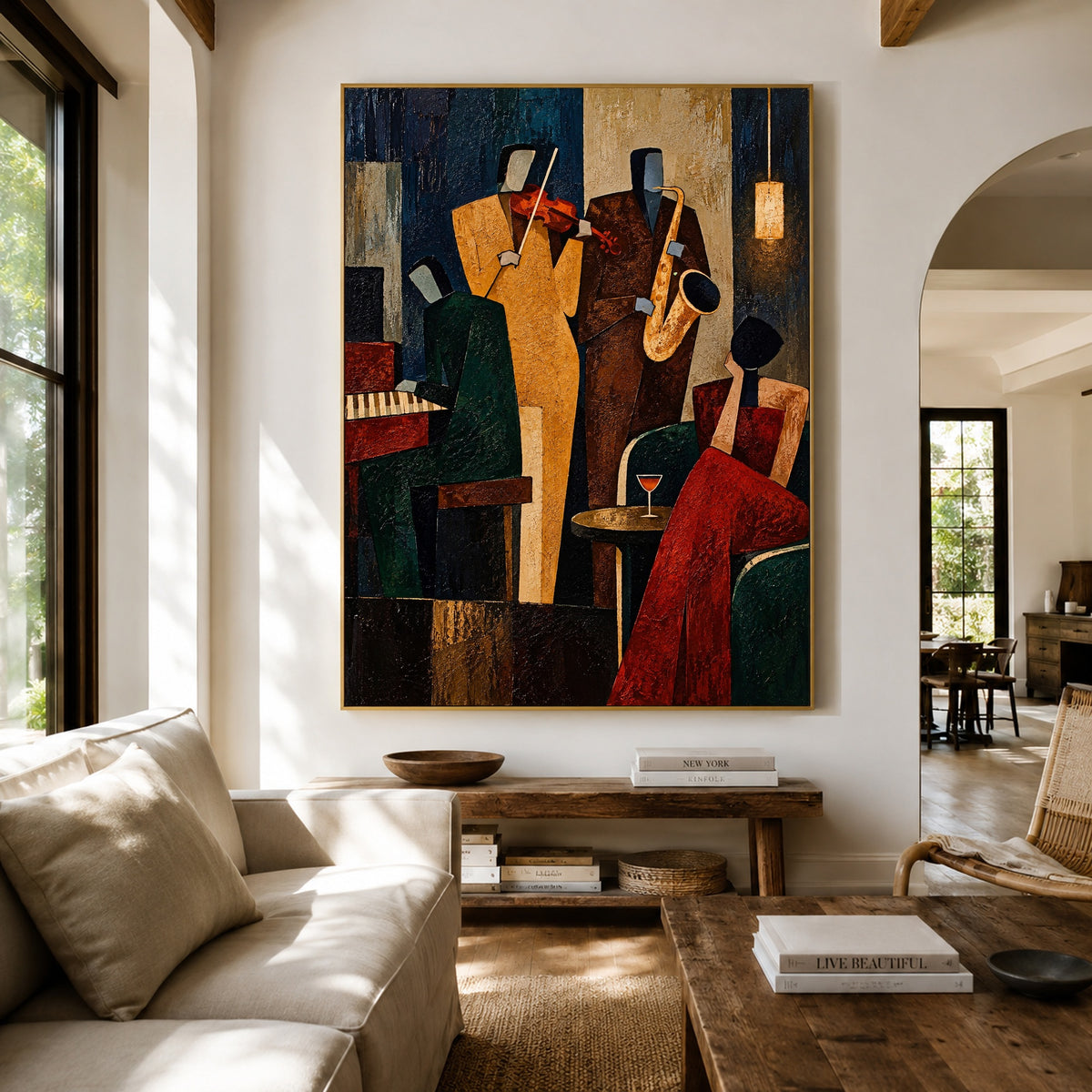 Midnight Brass Assembly - living room hero - modern folk art painting