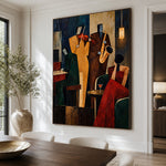 Midnight Brass Assembly - dining room close - modern folk art painting