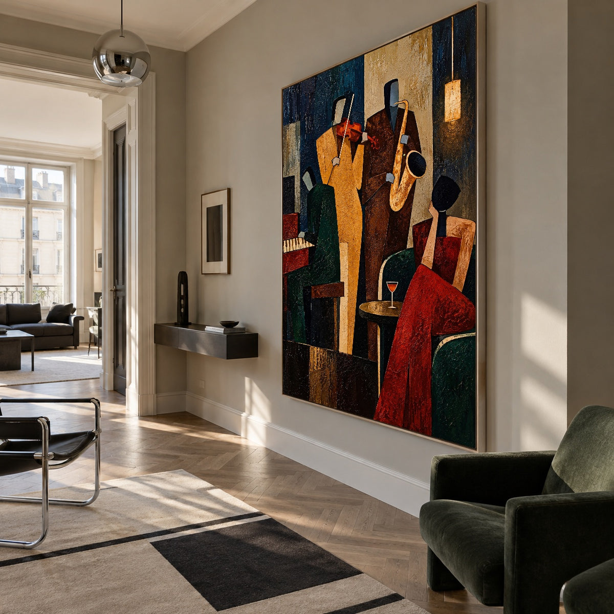 Midnight Brass Assembly - modern living room - modern folk art painting
