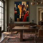 Midnight Brass Assembly - wood dining room - modern folk art painting