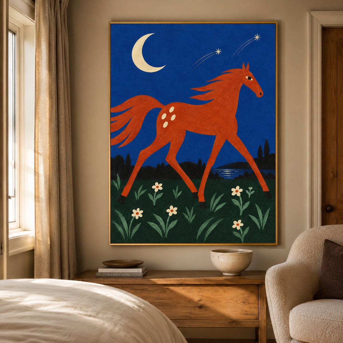 Moonflower Canter - bedroom - modern folk art painting