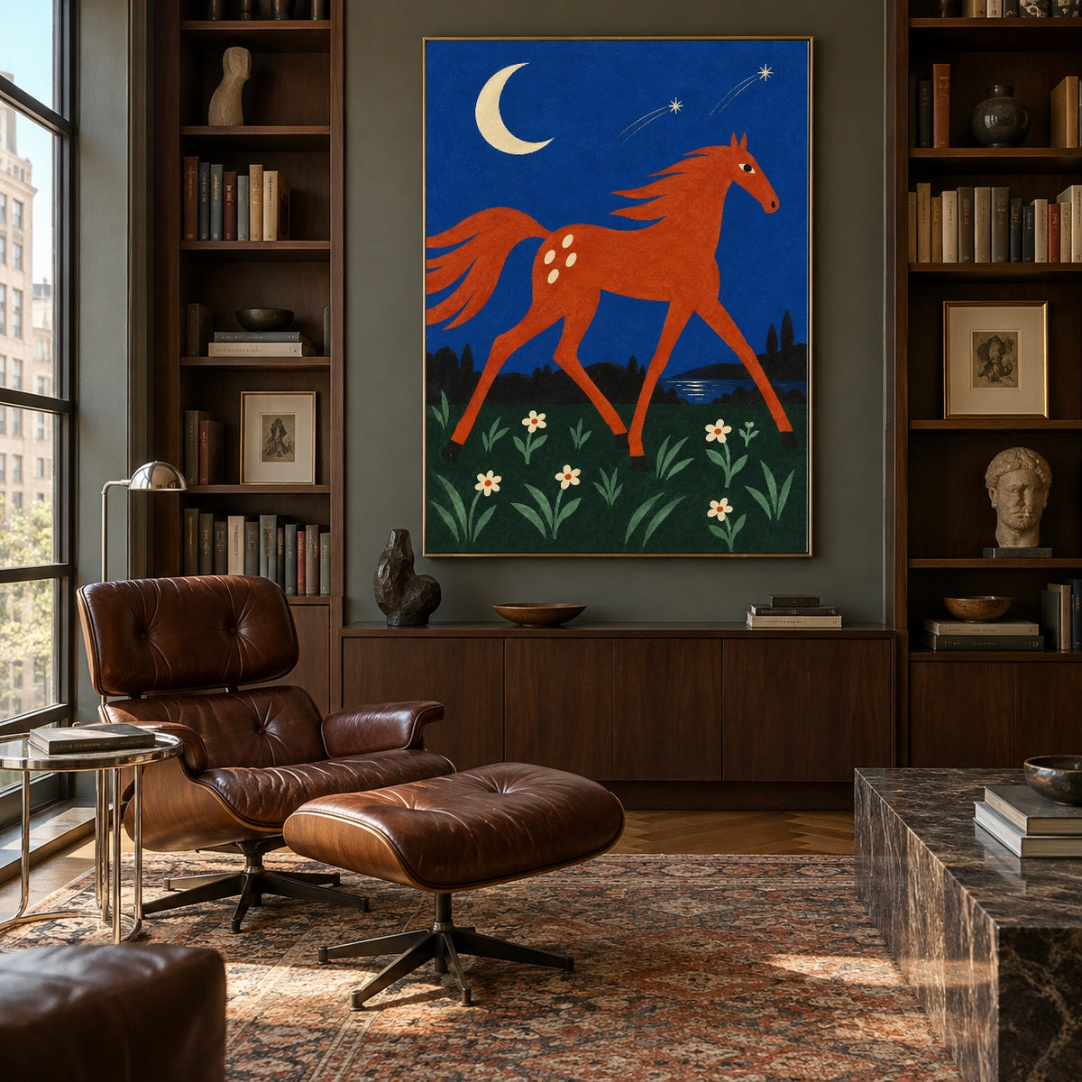 Moonflower Canter - library lounge - modern folk art painting