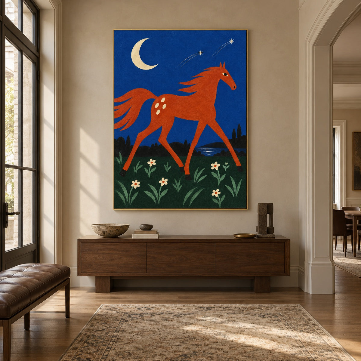 Moonflower Canter - entryway - modern folk art painting