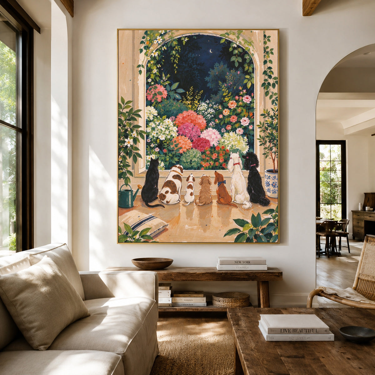 Moonlit Flower Guardians - living room hero - modern folk art painting