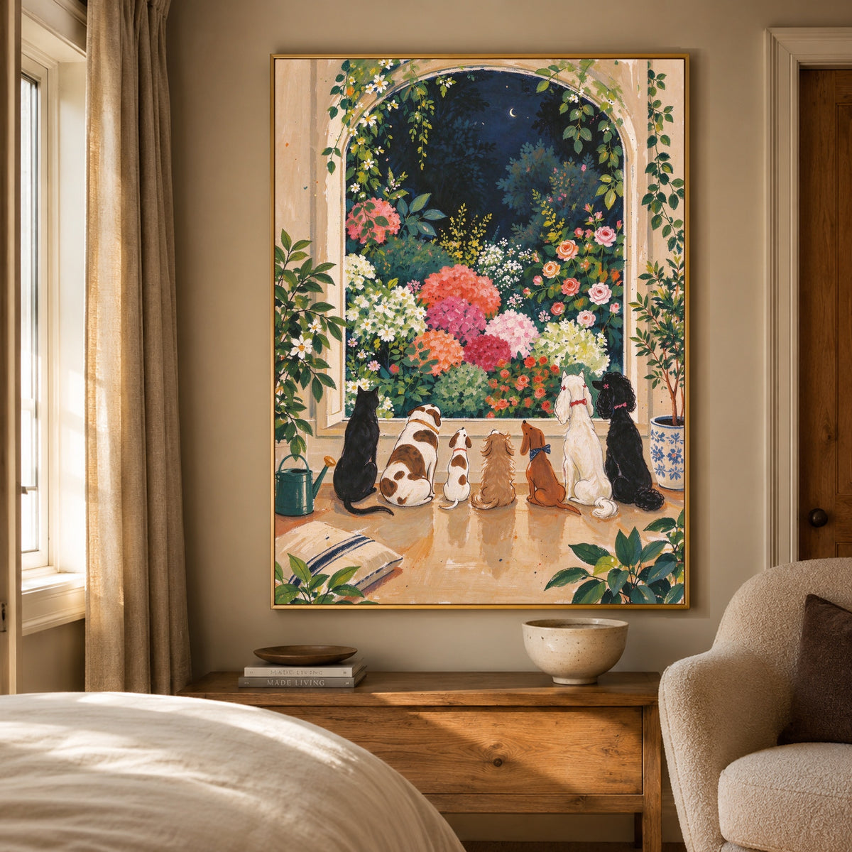 Moonlit Flower Guardians - bedroom - modern folk art painting