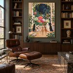 Moonlit Flower Guardians - library lounge - modern folk art painting