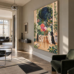 Moonlit Flower Guardians - modern living room - modern folk art painting