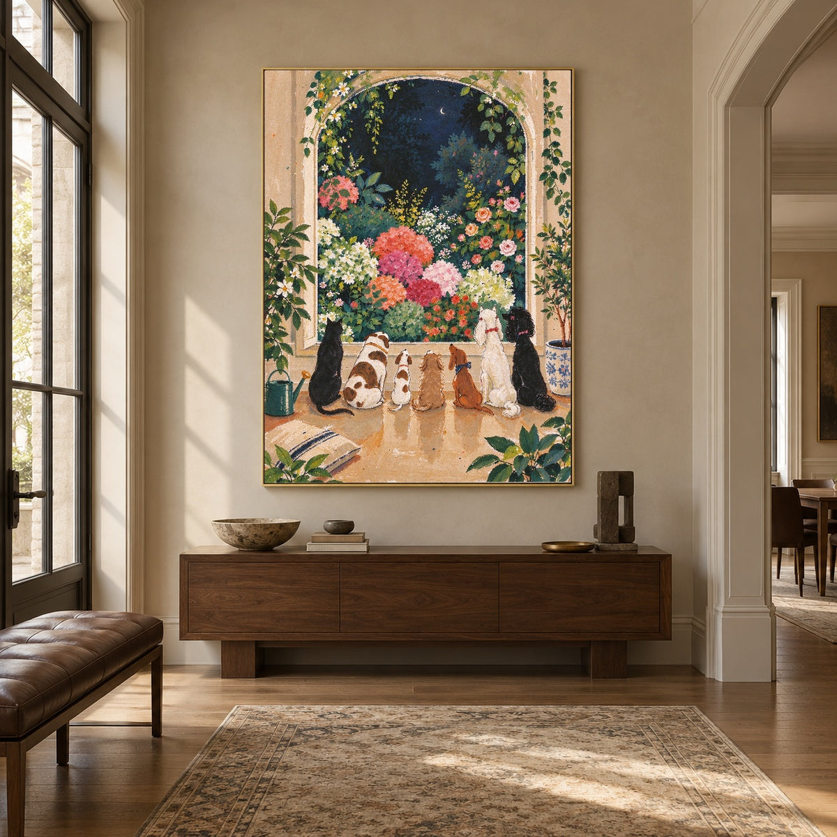 Moonlit Flower Guardians - entryway - modern folk art painting