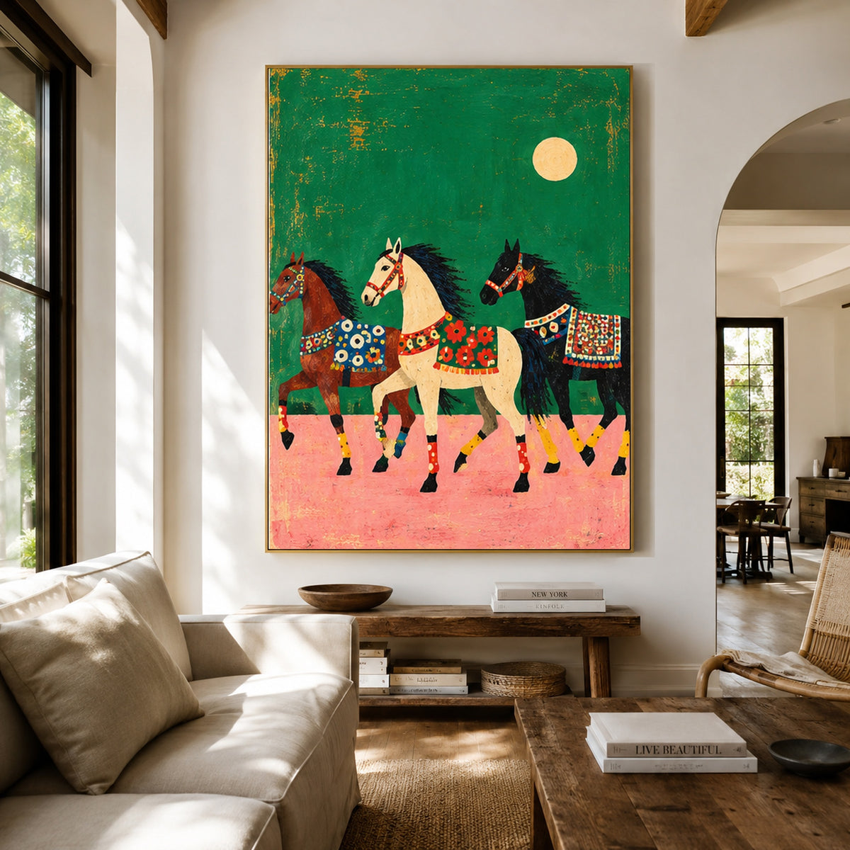 Moonlit Meadow Parade - living room hero - modern folk art painting