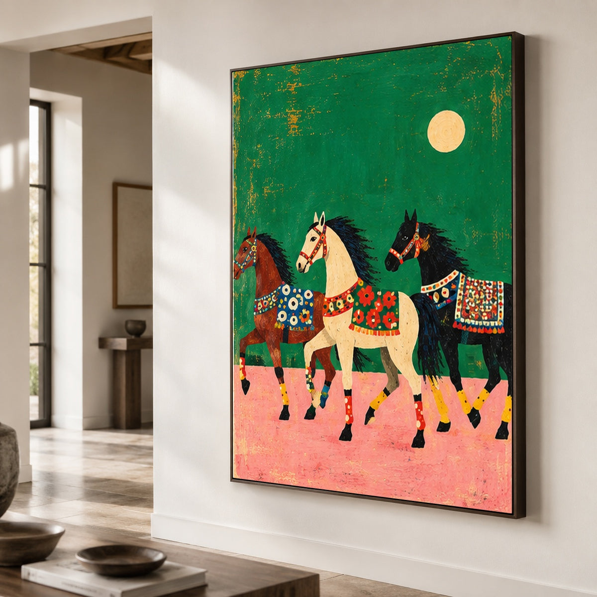 Moonlit Meadow Parade - oblique close view - modern folk art painting